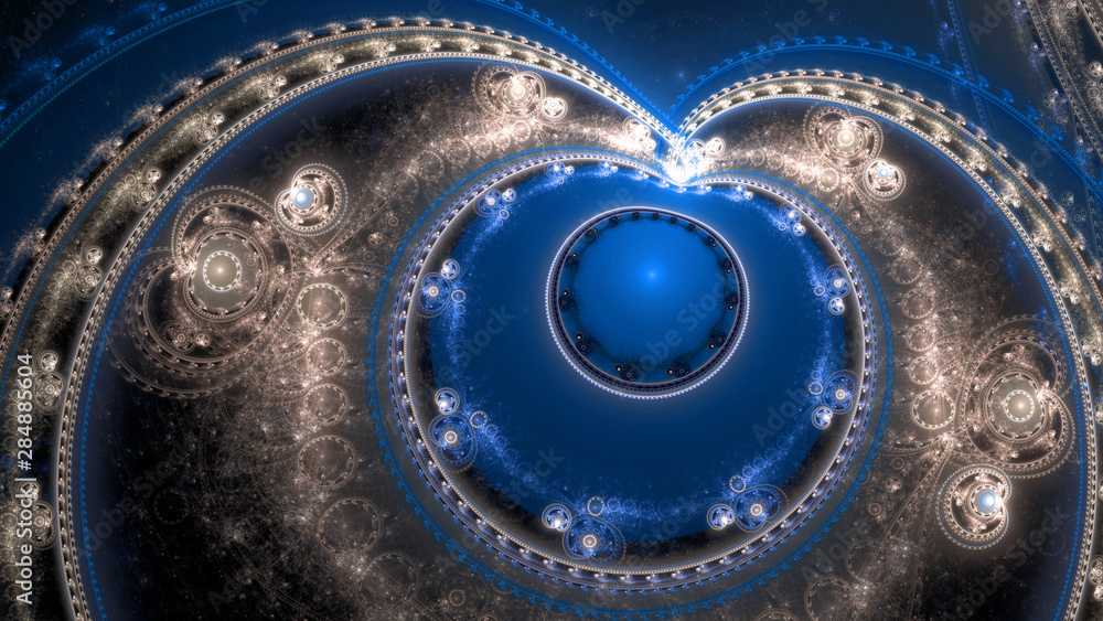 Abstract fractal background made out of interconnected balanced rings, beams and stars with an intricate decorative pattern in shining blue Abstract fractal background made out of interconnected balanced rings, beams and stars with an intricate decorative pattern in shining blue