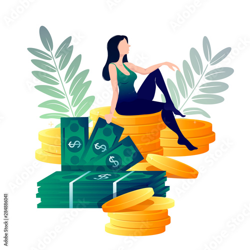 Business girl is sitting on the cash