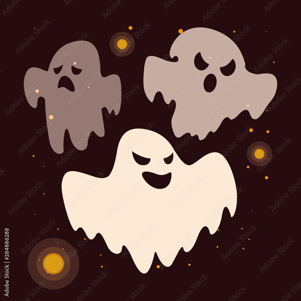 Fototapeta premium set of halloween ghosts with horror faces