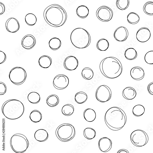 Circle doodles seamless pattern. Hand drawn round shapes texture background.