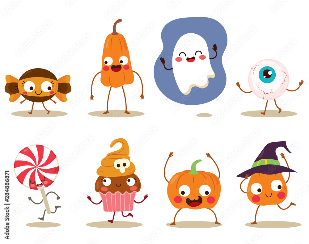 Funny Halloween trick or treat cute mascot characters