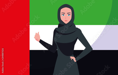 emirati women day poster with woman and flag