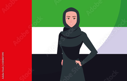 emirati women day poster with woman and flag