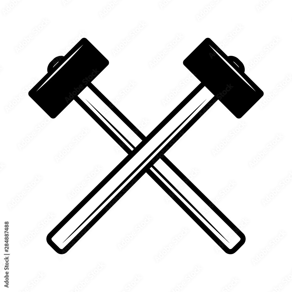 Crossed hammers. Design element for poster, emblem, sign, logo, label