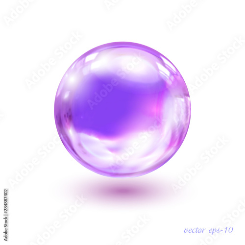 Glass ball vector .Violet - purple Crystal Magic Ball .Realistic balloon for labels, advertising.