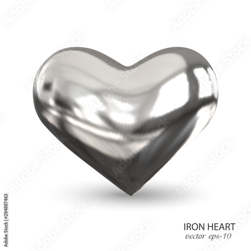 Heart 3d vector . Iron heart banner on a white background.