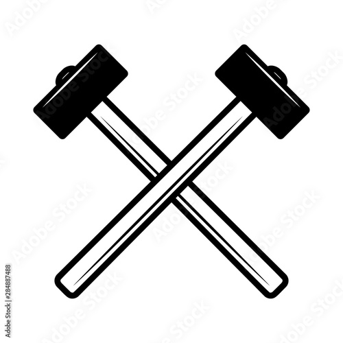 Crossed hammers. Design element for poster, emblem, sign, logo, label. Vector illustration