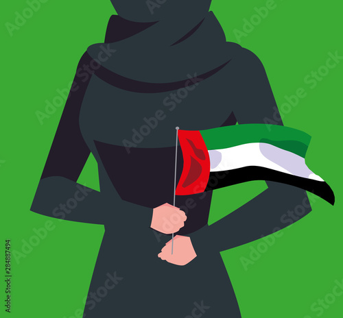 emirati women day poster with body female and flag