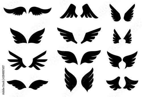 Set of the wing icons. Design element for poster, emblem, sign, logo, label. Vector illustration