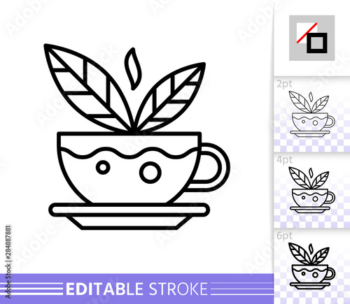 Herbal Tea cup mint drink thin line vector icon