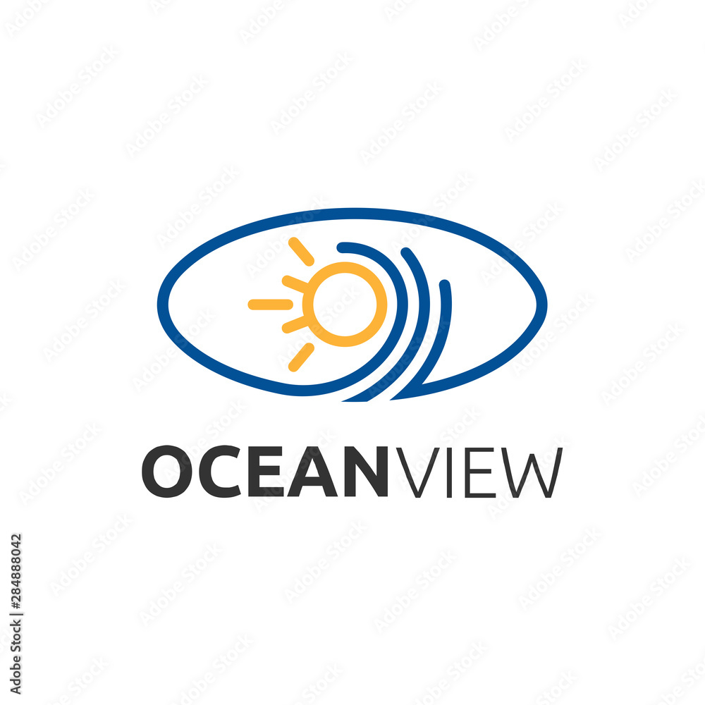 eye logo with wave and sun.line art style.sea panorama symbol.modern design eye logo with wave and sun.line art style.sea panorama symbol.modern design
