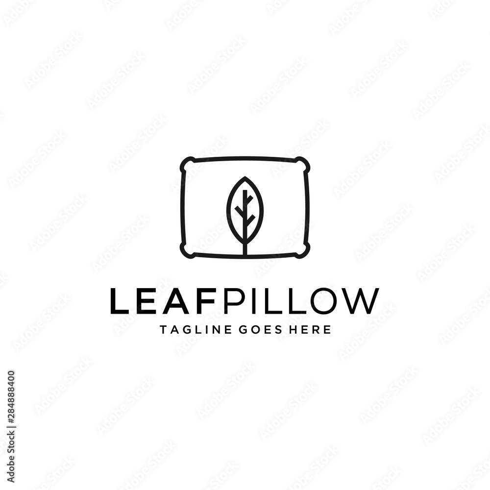 Illustration of abstract pillow with tree leaf inside logo design