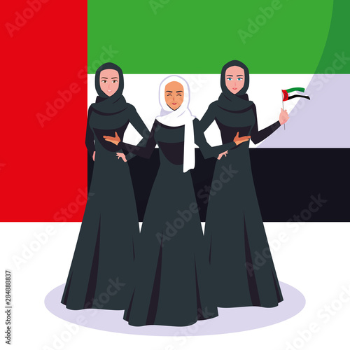 emirati women day poster with group of females