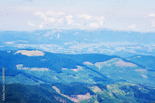 View of mountains with traces of deforestation_