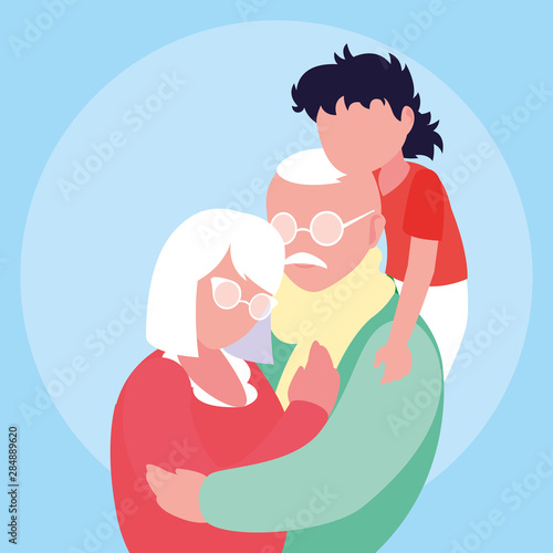 cute old couple hugged with grandson
