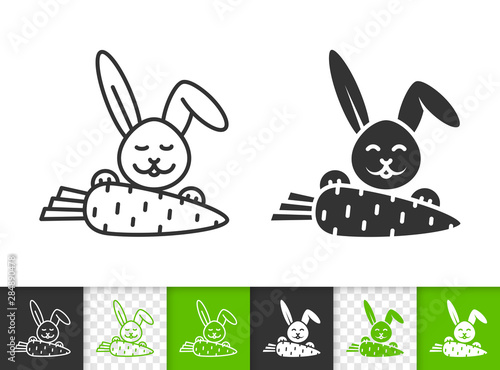 Easter bunny rabbit carrot black line vector icon
