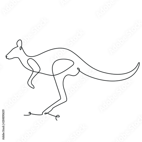 Kangaroo one line drawing on white isolated background. Vector illustration