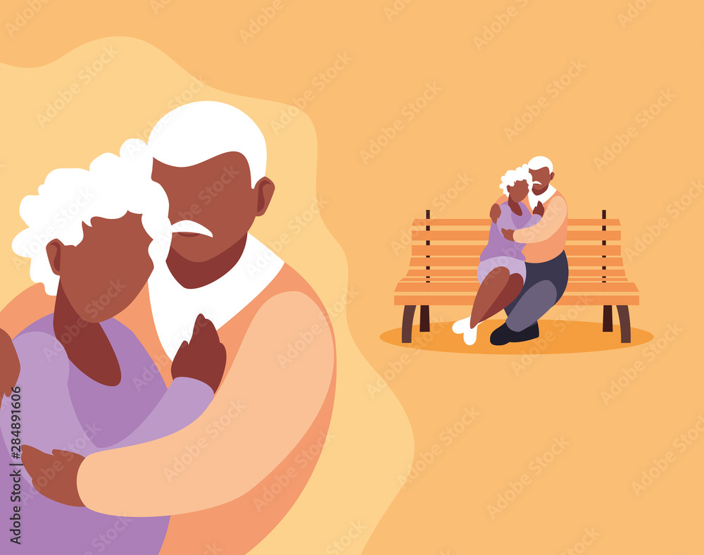 cute old couple seated in chair of park and hugged cute old couple seated in chair of park and hugged