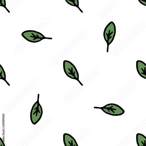 Seamless pattern of green leaves. Leaves vector background.