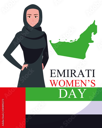 emirati women day poster with map and flag