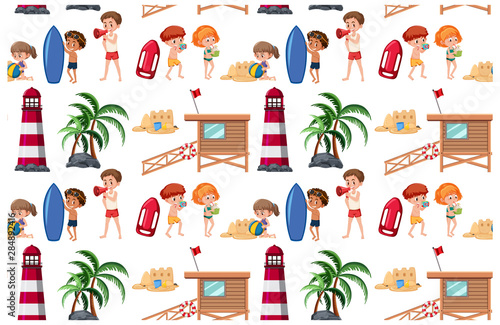 Seamless background design with people on the beach