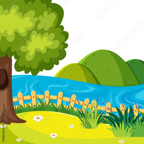 Scenery background of river and small hills