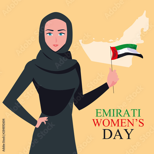 emirati women day poster with woman and map