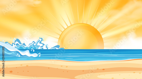 Landscape background design of ocean at sunset
