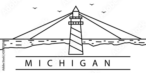 Michigan city line icon. Element of USA states illustration icons. Signs, symbols can be used for web, logo, mobile app, UI, UX