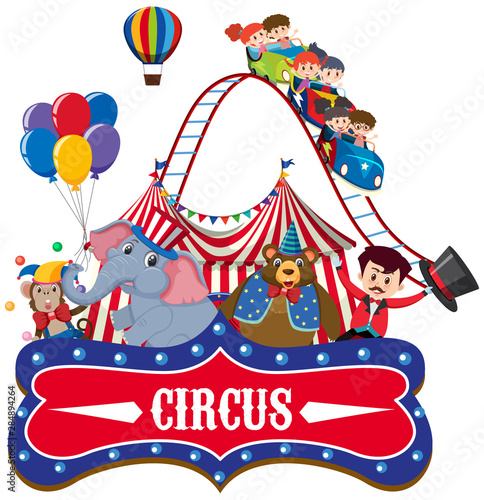 Sticker template for circus with ring master and animals