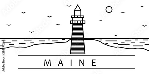 Maine city line icon. Element of USA states illustration icons. Signs, symbols can be used for web, logo, mobile app, UI, UX