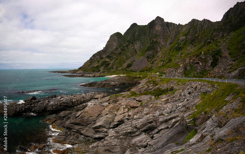 Landscape with coastline ov Andoya island near Stave village, vesteralen, Norway