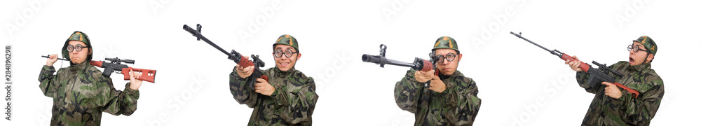 Military man with a gun isolated on white Military man with a gun isolated on white