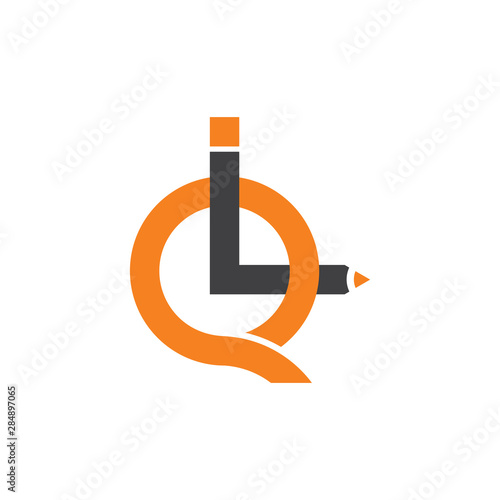 letters iq linked pencil design logo vector