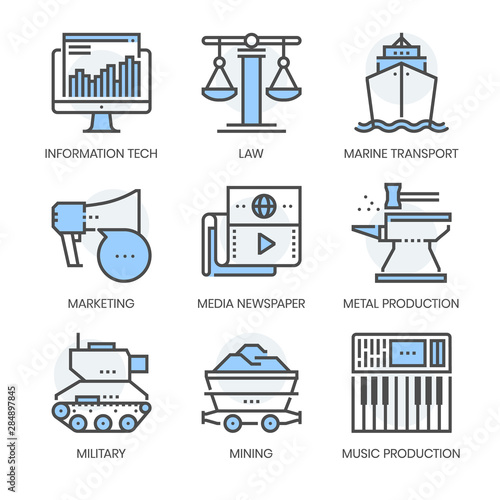 Industry related related, square line  color vector icon set for applications and website development. The icon set is pixelperfect with 64x64 grid. Crafted with precision and eye for quality.