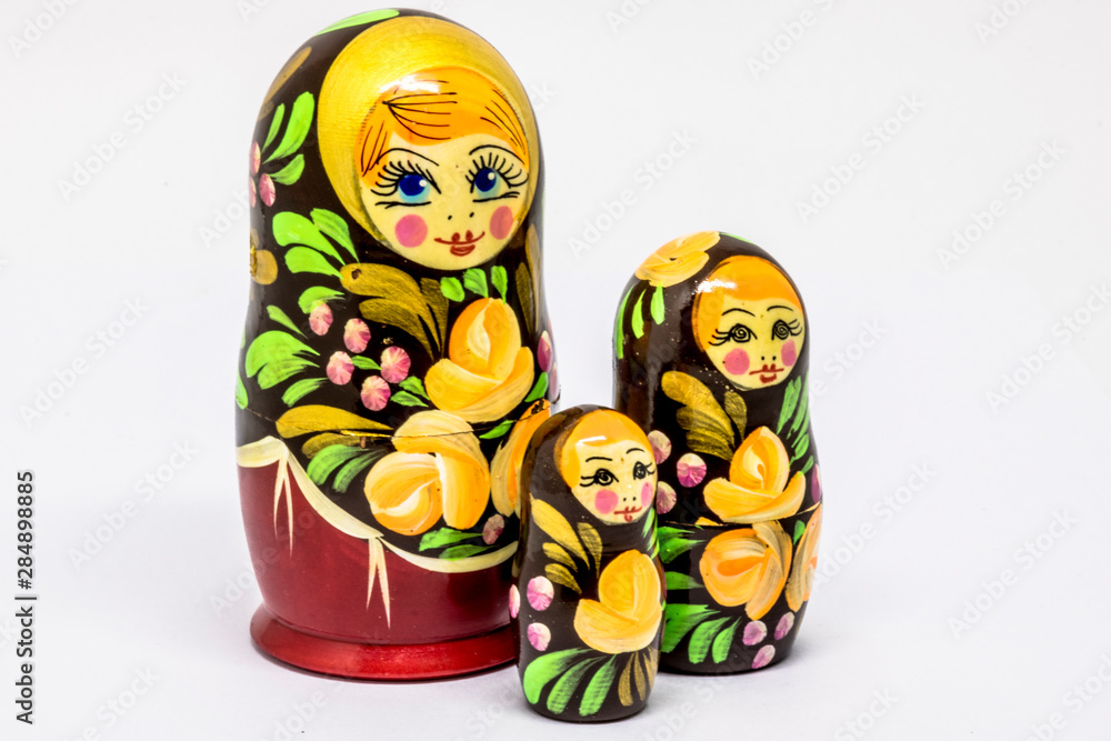 Matryoshka family. Russian doll on a White background. Matrioska art.