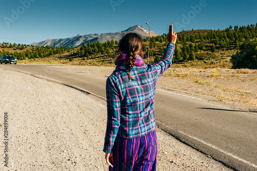 Photos Cute American woman hitchhiking