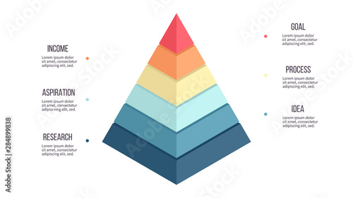 Business infographics. Pyramid chart with 6 steps, options, layers, levels. Vector diagram.