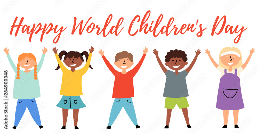 Children of different nationalities are happy and celebrate. World Children's Day. EPS 10 vector editable illustration Children of different nationalities are happy and celebrate. World Children's Day. EPS 10 vector editable illustration