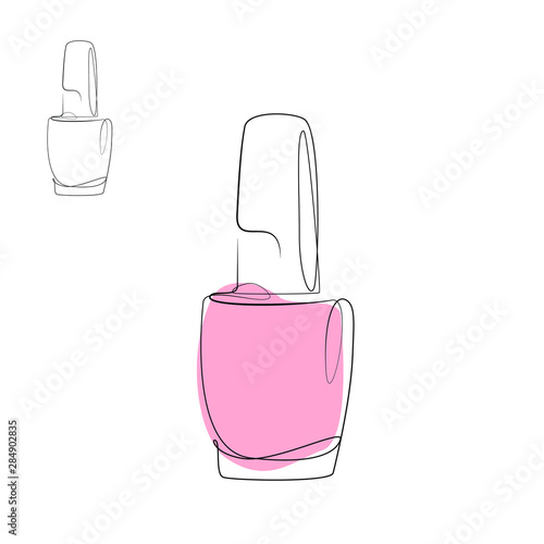 Nail varnish one line drawing on white isolated background for store, banner and business card. Linear art. Vector illustration 