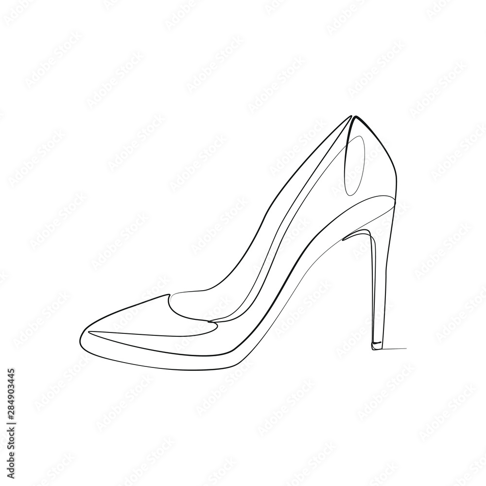 Shoes one line drawing on white isolated background for store, banner and business card. Linear art. Vector Illustration Shoes one line drawing on white isolated background for store, banner and business card. Linear art. Vector Illustration