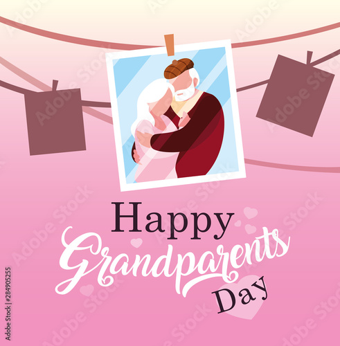 happy grandparents day poster with photo old couple hanging