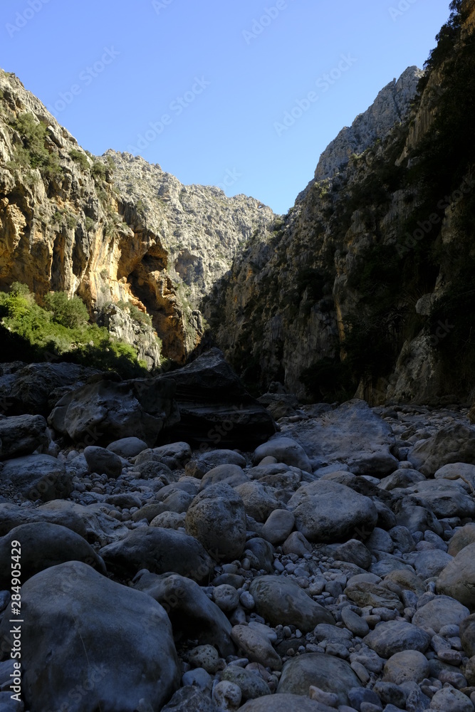 Die Felsenschlucht Torrent de Pareis bei Sa Calobra in der Serra de Tramuntana,  Mallorca, Balearen, Spanien