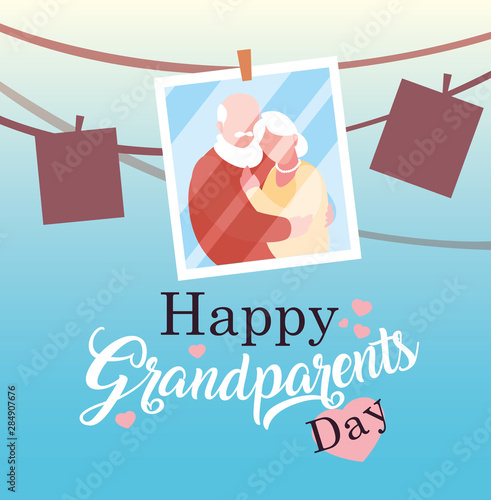 happy grandparents day poster with photo old couple hanging