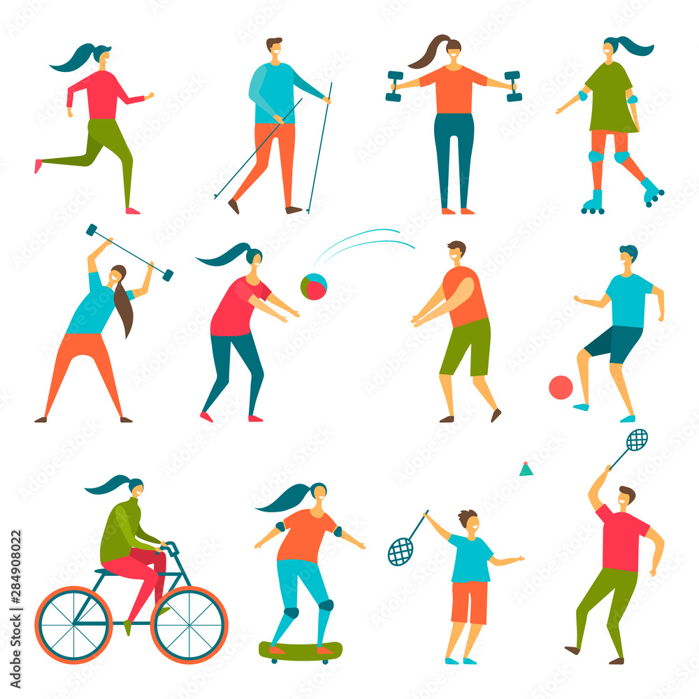 People doing sport exercises set