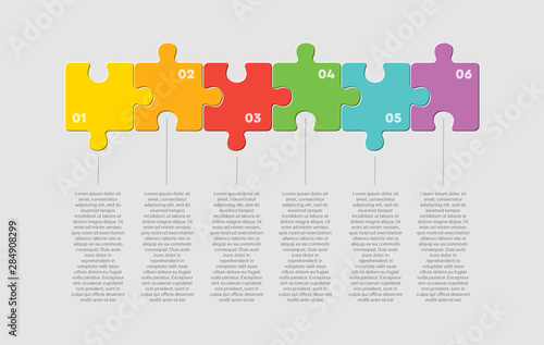 Seven pieces jigsaw puzzle square line infographic