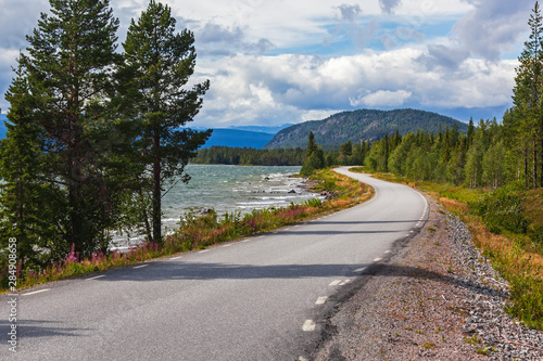 Scenic road from Jokkmokk to Sarek national park in Northern Sweden