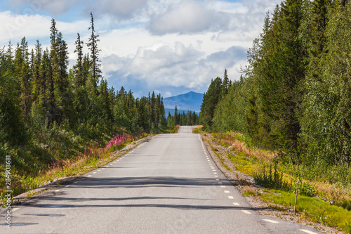 Picturesque road to the Sarek national park across Arctic Sweden