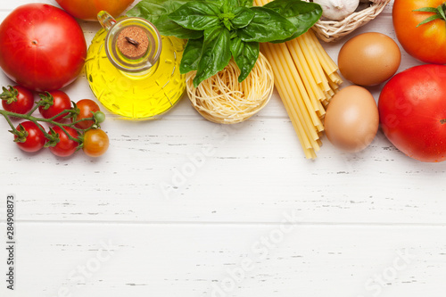 Pasta, tomatoes and herbs