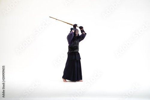 Kendo martial arts fighters in silhouette isolated on white bacground. the japanese script is the name of the fighter, blank is for the beginners regarding rules